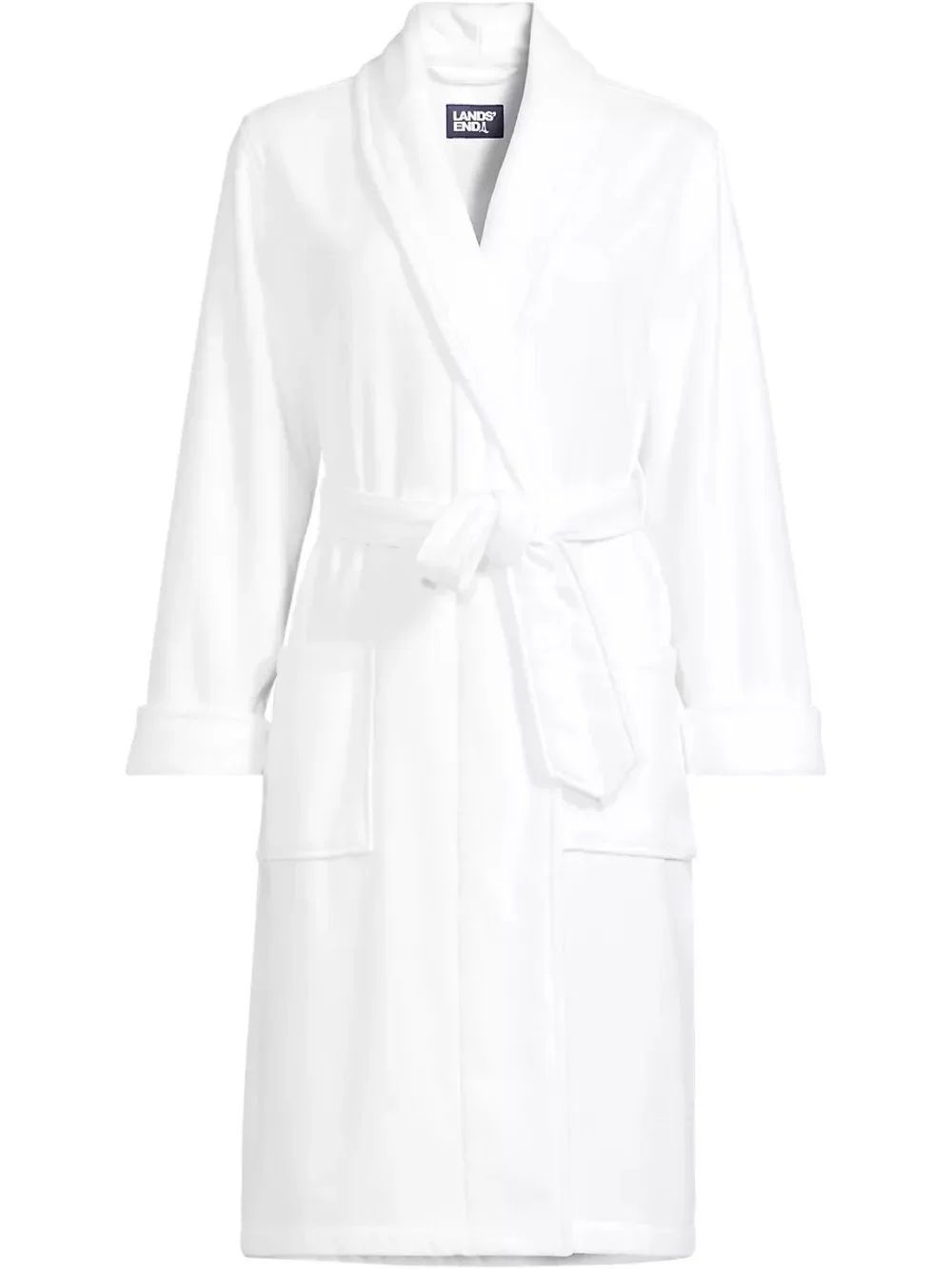 Land's End 100% Cotton Terry Shawl Collar Spa Robe Short White Size Large Petite